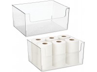 mDesign Plastic Open Front Bathroom Storage Bin Organizer for Body Wash Shampoo Lotion Conditioner Hand Towel Toilet Paper Hair Brush Mouthwash 16" Wide 2 Pack Clear - B0DOLB6K4