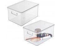 mDesign Plastic Storage Bin Box Container with Lid Built-In Handles Organization for Makeup Hair Styling Tools or Accessories in Bathroom Cabinet Cupboard Shelves Ligne Collection 2 Pack Clear - BUSR7GD8O