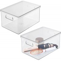 mDesign Plastic Storage Bin Box Container with Lid Built-In Handles Organization for Makeup Hair Styling Tools or Accessories in Bathroom Cabinet Cupboard Shelves Ligne Collection 2 Pack Clear - BUSR7GD8O