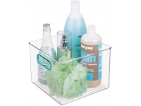 mDesign Plastic Storage Organizer Container Cube Bin with Handles for Bathroom Vanity Countertops Shelves Cabinets Organization Holds Soaps Body Wash Shampoos Lotion 8" x 8" Clear Blue - BE9O9BBZX
