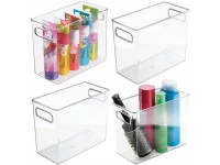 mDesign Slim Plastic Storage Container Bin with Handles Bathroom Cabinet Organizer for Toiletries Makeup Shampoo Conditioner Face Scrubbers Loofahs Bath Salts 5" Wide 4 Pack Clear - BQ2BWV358