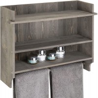 MyGift Wall-Mounted Rustic Gray Wood 3-Tier Bathroom Organizer Shelf Rack with 23 Inch Hand Towel Bar - B9X5IRJ7C