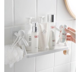 Riipoo Bathroom Shower Shelf Wall-Mounted Bathroom Storage Organizer Shelves Adhesive Spice Rack for Kitchen White - B9LJY2YU1