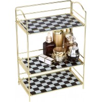 Simmer Stone 3 Tier Makeup Perfume Organizer Shelf Cosmetic Storage Corner Shelf with Removable Glass Tray Wire Vanity Organizer Rack for Dresser Countertop Bathroom and More Black and white diamond - BEK09HRXI