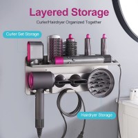 Storage Holder for Dyson Airwrap Dyson Airwrap Styler and Dyson Hair Dryer 2in1 Dyson Airwrap Holder Dyson Hair Dryer Wall Mount for Dyson Hair Wrap Top Tray with Slots - B1296J65E
