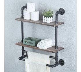 Womio Industrial Pipe Bathroom Shelves Wall Mounted with 2 Towel Bar,24in Rustic Wall Decor Farmhouse,2 Tiered Towel Rack Metal Floating Shelves Towel Holder,Wall Shelf Over Toilet - BTQP9ARBC