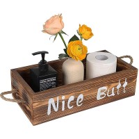YCOCO Bathroom Decor Box 2 Sides with Funny Sayings ,Wood Toilet Tank Storage Tray Vintage Wooden Organizer for Tissues Rustic Toilet Paper Holder,Farmhouse Kitchen Bathroom Decor,Brown - BE8L6UQI3