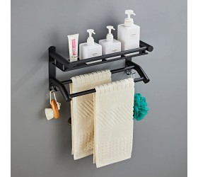 YNTALL Bathroom Shelf with Towel Bar and Rail Towel Racks for Bathroom Shower Shelf Shower Storage Thicken Matte Black Stainless Steel Wall Mounted Square Style 16 Inch - B3HRY8P6B