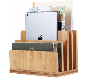 100% Bamboo Desk File Mail Organizer Countertop 4 Slots Wood Desktop File Folder Sorter Holder Organizer for Document Letter Envelope Mail Paper Folder Bill Filing Paper Letter Desk Tray Organizer - BT72FLG5O