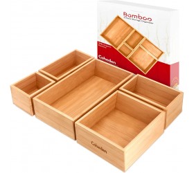 Coheden 5-Piece Bamboo Drawer Organizer Storage Box Bin Adjustable MultiUse Junk Drawer Divider for Kitchen Bathroom Office Desk Makeup Jewelry - BM9OMSM1A