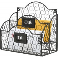 MyGift 2 Compartment Inbox Outbox Black Metal Chicken Wire Entryway Wall Mountable Mail Sorter Office Desktop Stationery File Organizer Holder with Chalkboard Labels - BL765XAJM