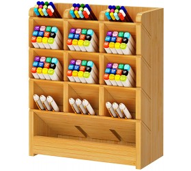 Pen Organizer for Desk Bamboo Pencil Holder Wood Desktop Stationery Storage with 13 Compartments Art Supply Organizer for Home Art Office School Supplies by FURNINXS - BZO5M6PUY