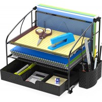 SimpleHouseware Desk Organizer 3 Tray w  Sliding Drawer and Hanging File Holder Black - BOTQ3MXDP