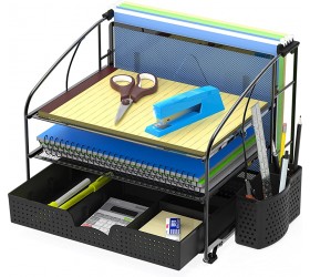 SimpleHouseware Desk Organizer 3 Tray w Sliding Drawer and Hanging File Holder Black - BOTQ3MXDP