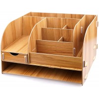 Wood Desk Organizers and Accessories with Drawer + 7 Compartments + Pen & Pencil Holders Wooden File Organizer for Office Supplies,Desktop - BU7AYZASM