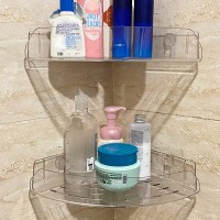 Acrylic Corner Shower Caddy Shelf 2 Pack Adhesive Corner Shower Caddy Wall Mounted No Drilling Traceless Bathroom Storage Organizer Clear Corner Shelves Rack for Toilet Shampoo Dorm and Kitchen - BCO27EF13