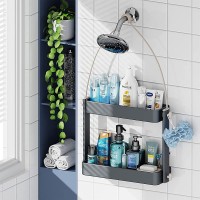 ADOVEL Shower Caddy Hanging 2 in 1 Shower Head Caddy Organizer Bathroom Shelf with Adjustable Height Never Rust No Drilling 4 Suction Cups for Bathroom Toilet Kitchen - B3T4N3XFE