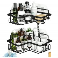 HapiRm Corner Shower Caddy with Shampoo Holder 2-Pack Shower Organizer Shower Storage Shelf with 11 Hooks No Drilling Rust Proof Stainless Steel Shower Basket Shelves with 8 Pack Adhesives.Black - BW597G3K3