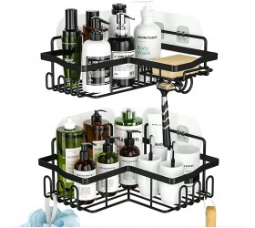 HapiRm Corner Shower Caddy with Shampoo Holder 2-Pack Shower Organizer Shower Storage Shelf with 11 Hooks No Drilling Rust Proof Stainless Steel Shower Basket Shelves with 8 Pack Adhesives.Black - BW597G3K3