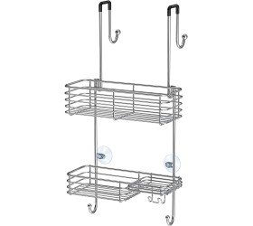 HEETA Shower Caddy Over The Door Rustproof Shower Organizer Stainless Steel Bathroom Shelf Wall Rack with Hooks and Basket for Dorm Toilet Bath and Kitchen No Drilling Holds 40 lbs Silver - BF6VEX77I