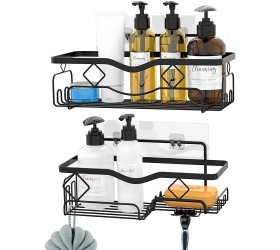Iseoye Shower Caddy Organizer with Soap Dish ,Adhesive Bathroom Shower Shelves Basket with 10 Hooks 304 Rust Proof No Drilling Storage Accessories for Bathroom Kitchen Black - BBW2HC50Z