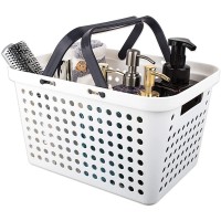 JiatuA White Plastic Storage Organizer Basket with Handles Shower Caddy Tote Portable Storage Bins for Bathroom Dorm Kitchen Bedroom Medium - BKKWZ6C0W