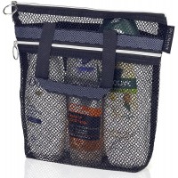 Mesh Shower Bag 10.2x9.9'' Quick Dry Shower Caddy with Zipper & 2 Pockets. Portable Shower Tote Ideal for Gym Travel Camp Beach for Sunscreen or as part of College Essentials Black - B4G09WEZ4