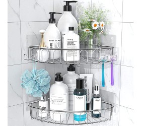 Orimade Corner Shower Caddy Stainless Steel with Hooks Wall Mounted Bathroom Shelf Storage Organizer Adhesive No Drilling 2 Pack - BWSV54CLT