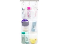 S&T INC. Hanging Shower Curtain Caddy Organizer with Quick Drying Mesh 7 Pockets to Hold Toiletries Shampoos Soaps and Poufs 14 Inch by 30 Inch White - BAZZR0GUK