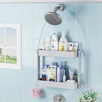 Shower Caddy Hanging Stable Shower Caddy over Shower Head with Adjustable Height 2 in 1 Rust Proof Shower Organizer Shelf No Drilling 4 Powerful Suction Cups Non-slip Hanging Shower Caddy for Toilet Bathroom and Kitchen - B80BCWJVQ