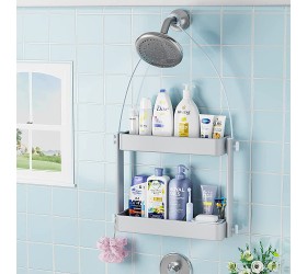 Shower Caddy Hanging Stable Shower Caddy over Shower Head with Adjustable Height 2 in 1 Rust Proof Shower Organizer Shelf No Drilling 4 Powerful Suction Cups Non-slip Hanging Shower Caddy for Toilet Bathroom and Kitchen - B80BCWJVQ