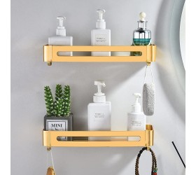 Shower Caddy No Drilling,Bathroom Shelf Wall Mounted-Shower Shelves with Hooks,Space Aluminum Bathroom Storage Rack-Organizer for Shampoo,Nail-free Glue Installation2 Tiers,Champagne Gold - BIBV67K19