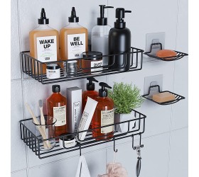 Shower Caddy Organizer Shelf 2 Pack with 2 Soap Holders Adhesive Wall Mount Shower Basket Shelves with Hooks No Drilling Rustproof 304 Stainless Steel Storage Rack for Bathroom Kitchen Black - BUAH1KB5R