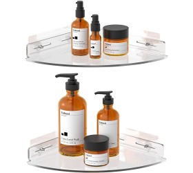Vdomus Acrylic Corner Shower Shelf 2 Pack with Adhesive Wall Mount Bathroom Transparent Floating Corner Shelf No Drilling Soap and Shampoo Holder Shower Organizer - BW6UVT6DP