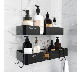 Venigo Stainless Steel Shower Caddy and Bathroom Shelf 2-Pack Adhesive Floating Bathroom Organizer with Hooks No Drilling Required Rustproof Wall Mounted Basket Shelves for Shower Toilet or Kitchen - B0ZO3CRQ9