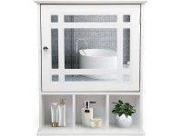 Bathroom Cabinet Wall Mirror Mounted with Doors Shelves Wood Floating Hanging Cabinet Cabinet Organizer Over Toilet White - BCKJ69QNW
