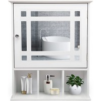 Bathroom Cabinet Wall Mirror Mounted with Doors Shelves Wood Floating Hanging Cabinet Cabinet Organizer Over Toilet White - BCKJ69QNW