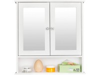 Bathroom Wall Cabinet Wood Hanging Cabinet Wall Mounted Bathroom Cabinet with 2 Mirror Doors and Shelves Adjustable Shelf for Bathroom Living Room Kitchen White 22" W x 5.1" D x 22.8" H - BYMZGPWO3