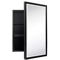 Black Metal Framed Recessed Bathroom Medicine Cabinet with Mirror Rectangle Beveled Vanity Mirrors for Wall 16 x 24 inches - B27EZN6GM