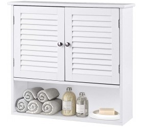GOFLAME Bathroom Cabinet Wall Mounted Wood Medicine Cabinet Storage Organizer with 2 Doors and 1 Shelf Wall Cabinet with Adjustable Shelf Simple and Modern Style White - BFAZTI29V