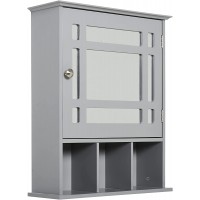 kleankin Bathroom Cabinet Wall Mount with Mirror Door 3 Shelf Organizer for Bathroom Kitchen Bedroom Grey - B704DOHL8