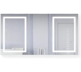 Krugg LED Medicine Cabinet 66 Inch X 36 Inch | Recessed or Surface Mount Mirror Cabinet w Dimmer & Defogger + 3X Makeup Mirror Inside & Outlet + USB Left Left Right - BPCNQFA7M
