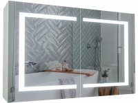MIRPLUS 36 X 24 inch Medicine Cabinet with Mirror-Lights Surface Mount Bathroom Mirror Cabinet Wall Mounted Lighted Bathroom Medicine Cabinets Inductive Switch Adjustable Shelves Double Doors… - BHXWC65Q9