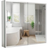 MOVO Double Doors Medicine Cabinet with Mirror 30 inch X 26 inch Aluminum Bathroom Medicine Cabinet Adjustable Glass Shelves Waterproof and Rust-Resist Recess or Surface Mount Installation - BYFND9V7U