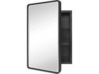 TEHOME Farmhouse Black Metal Framed Recessed Bathroom Medicine Cabinet with Mirror Rounded Rectangle Tilting Beveled Vanity Mirros for Wall 16x24 inch - BFEAP90D3
