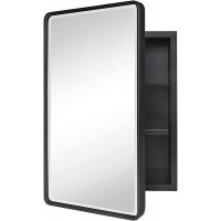 TEHOME Farmhouse Black Metal Framed Recessed Bathroom Medicine Cabinet with Mirror Rounded Rectangle Tilting Beveled Vanity Mirros for Wall 16x24 inch - BFEAP90D3