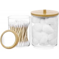2 Pack Clear Qtips Holder Cotton Ball Bathroom Organizer Apothecary Jars with Bamboo Lids Round Makeup Organizer… 2 Pack 10OZ&15OZ - BHIEFGWPX