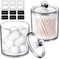 2 Pack of 15 Oz. Qtip Dispenser Apothecary Jars Bathroom with Labels Qtip Holder Storage Canister Clear Plastic Acrylic Jar for Cotton Ball,Cotton Swab,Q-tips,Cotton Rounds 2 Pack of 15 Oz.，Small  - BHWUVZ2GO