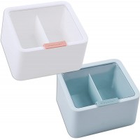 2 Slot Qtip Holder with Lid Plastic Bathroom Storage Organizer Container Box for Cotton Pads Cotton Balls Cotton Swabs Tooth Picks Flossers Suitable for Vanity Drawer White Blue - BEKFZ922K
