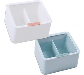 2 Slot Qtip Holder with Lid Plastic Bathroom Storage Organizer Container Box for Cotton Pads Cotton Balls Cotton Swabs Tooth Picks Flossers Suitable for Vanity Drawer White Blue - BEKFZ922K